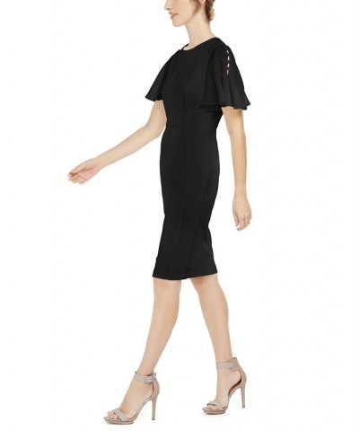 Women's Chiffon-Short-Sleeve Sheath Dress Black $46.08 Dresses