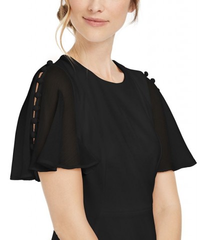 Women's Chiffon-Short-Sleeve Sheath Dress Black $46.08 Dresses