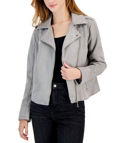 Juniors' Faux-Suede Moto Jacket Platinum $21.73 Coats