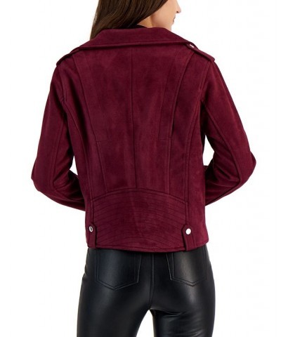 Juniors' Faux-Suede Moto Jacket Platinum $21.73 Coats