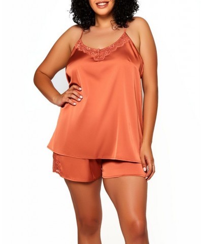 Constance Plus Size 2-Pieces Stretch Satin Cami and Short Lingerie Set with Lace Trim Copper $32.60 Lingerie