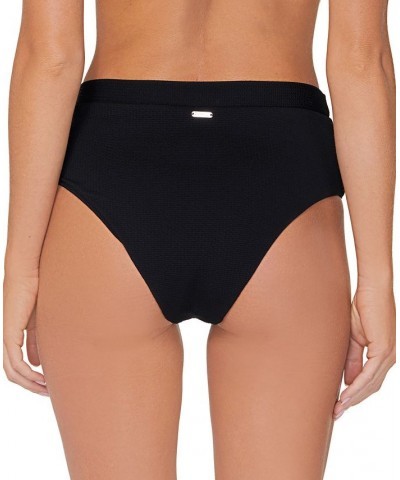 Juniors' Textured High-Waist Bikini Bottoms Black $29.12 Swimsuits