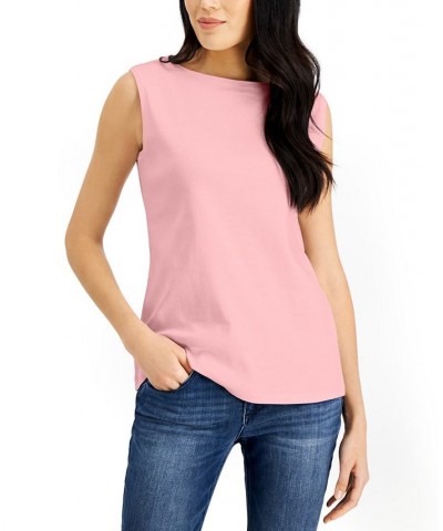 Cotton Boat-Neck Tank Top Soft Pink $11.99 Tops