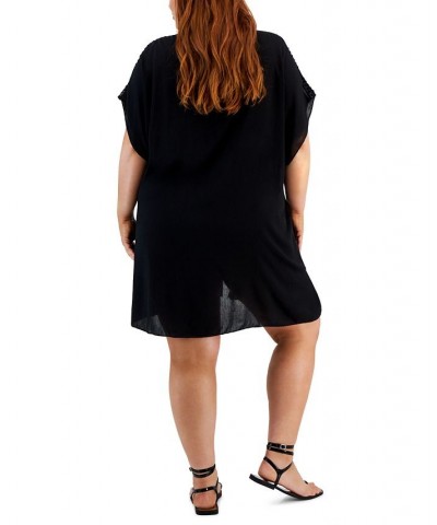 Trendy Plus Size Globe Trotter Tasseled-Tie Tunic Cover-Up Black $50.76 Swimsuits