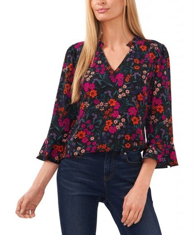 Women's Floral-Print Bell-Sleeve Top Rich Black $28.78 Tops