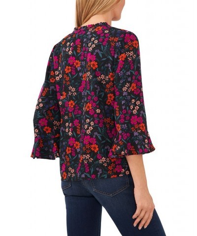 Women's Floral-Print Bell-Sleeve Top Rich Black $28.78 Tops