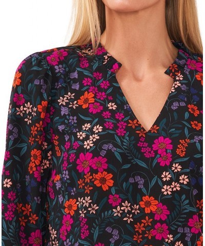 Women's Floral-Print Bell-Sleeve Top Rich Black $28.78 Tops