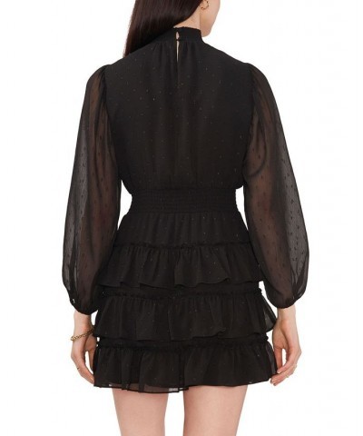 Women's Long Sleeve Smock Neck Ruffle Skirt Dress Rich Black $62.55 Dresses