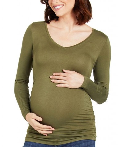 Long Sleeve Side-Ruched Maternity T-Shirt True Olive $18.36 Tops