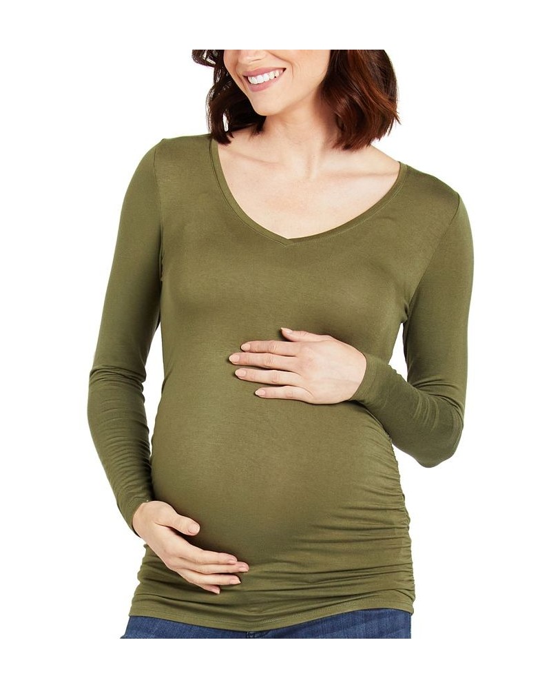 Long Sleeve Side-Ruched Maternity T-Shirt True Olive $18.36 Tops