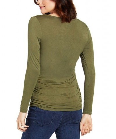 Long Sleeve Side-Ruched Maternity T-Shirt True Olive $18.36 Tops