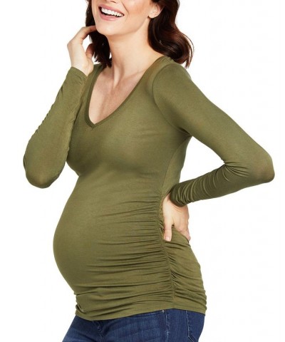 Long Sleeve Side-Ruched Maternity T-Shirt True Olive $18.36 Tops