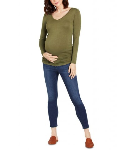 Long Sleeve Side-Ruched Maternity T-Shirt True Olive $18.36 Tops