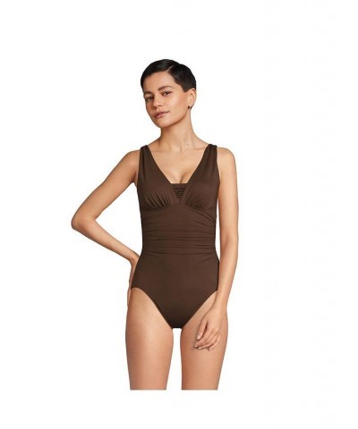 Women's Long SlenderSuit Grecian Tummy Control One Piece Swimsuit Brown $72.83 Swimsuits