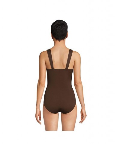 Women's Long SlenderSuit Grecian Tummy Control One Piece Swimsuit Brown $72.83 Swimsuits