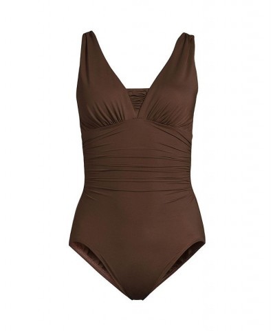 Women's Long SlenderSuit Grecian Tummy Control One Piece Swimsuit Brown $72.83 Swimsuits