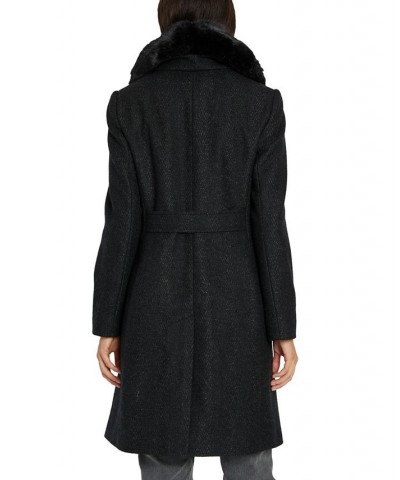 Women's Single-Breasted Faux-Fur-Collar Coat Black $117.80 Coats