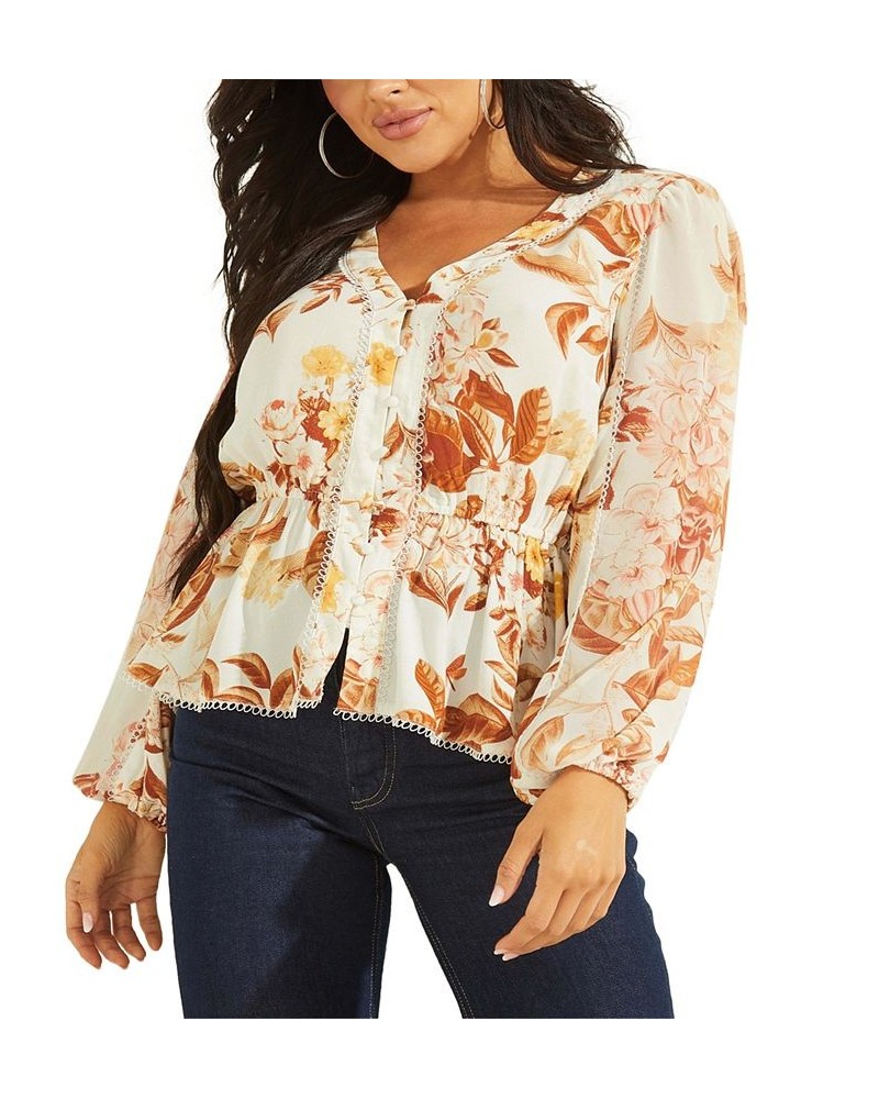 Women's Hera Printed Balloon-Sleeve V-Neck Top Multi $21.78 Tops