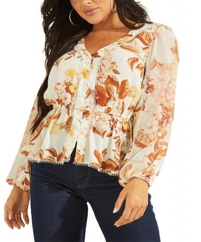 Women's Hera Printed Balloon-Sleeve V-Neck Top Multi $21.78 Tops