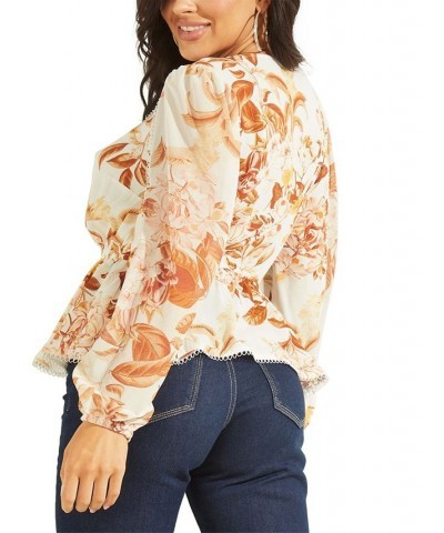 Women's Hera Printed Balloon-Sleeve V-Neck Top Multi $21.78 Tops