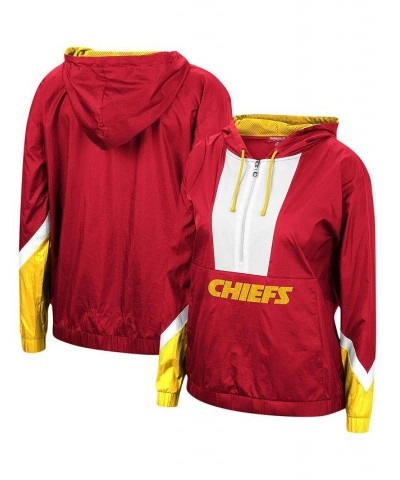 Women's Red Kansas City Chiefs Half-Zip Windbreaker Hoodie Red $45.60 Sweatshirts