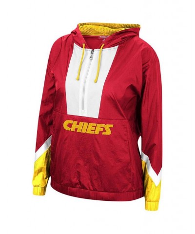 Women's Red Kansas City Chiefs Half-Zip Windbreaker Hoodie Red $45.60 Sweatshirts