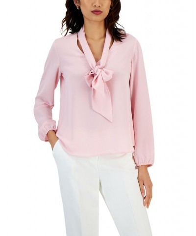 Women's Long Sleeve Bow Blouse Regular and Petite Sizes Tutu Pink $25.51 Tops