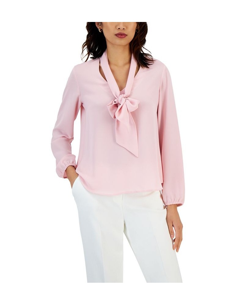 Women's Long Sleeve Bow Blouse Regular and Petite Sizes Tutu Pink $25.51 Tops