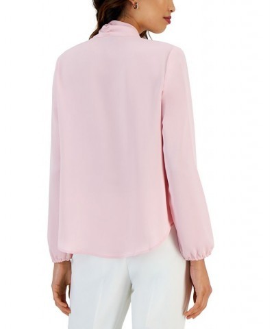 Women's Long Sleeve Bow Blouse Regular and Petite Sizes Tutu Pink $25.51 Tops