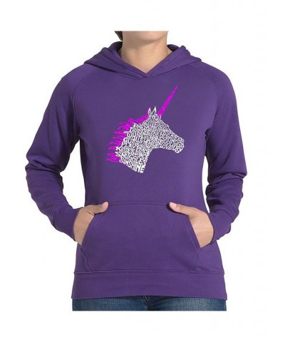 Women's Word Art Hooded Sweatshirt -Unicorn Purple $25.20 Sweatshirts