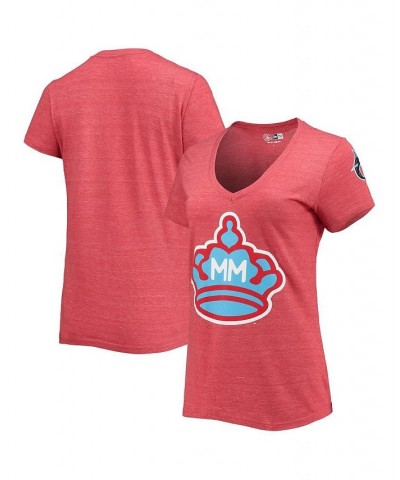 Women's Heathered Red Miami Marlins City Connect Cap Logo Tri-Blend V-Neck T-shirt Heathered Red $18.90 Tops