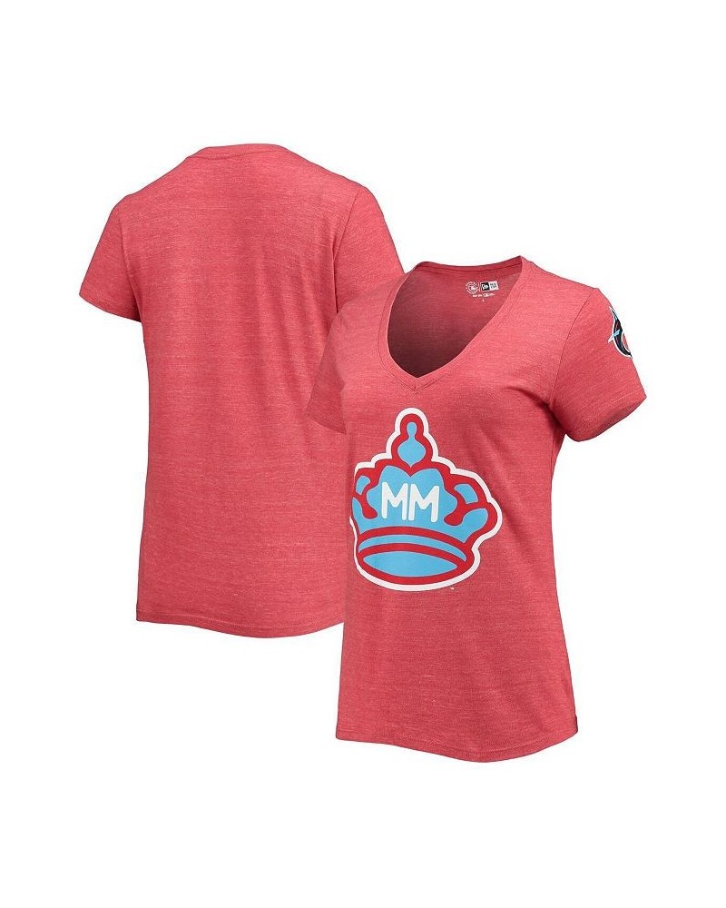 Women's Heathered Red Miami Marlins City Connect Cap Logo Tri-Blend V-Neck T-shirt Heathered Red $18.90 Tops