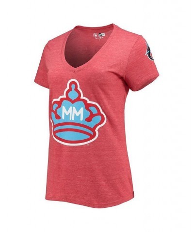 Women's Heathered Red Miami Marlins City Connect Cap Logo Tri-Blend V-Neck T-shirt Heathered Red $18.90 Tops