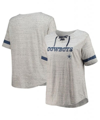 Women's Heathered Gray Dallas Cowboys Plus Size Lace-Up V-Neck T-shirt Heather Gray, Navy $29.99 Tops