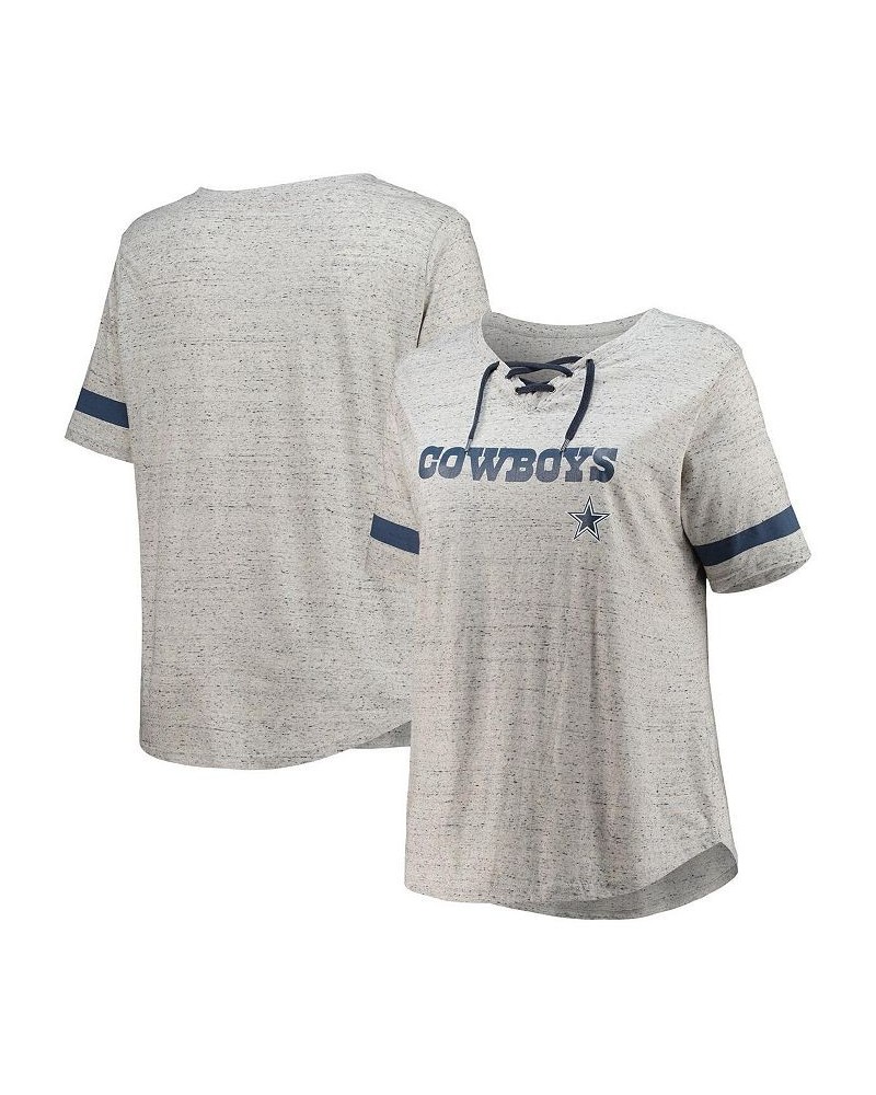 Women's Heathered Gray Dallas Cowboys Plus Size Lace-Up V-Neck T-shirt Heather Gray, Navy $29.99 Tops