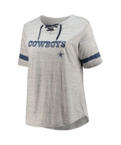 Women's Heathered Gray Dallas Cowboys Plus Size Lace-Up V-Neck T-shirt Heather Gray, Navy $29.99 Tops