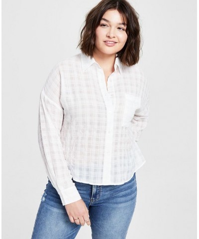 Women's Textured Button-Front Shirt White $24.19 Tops