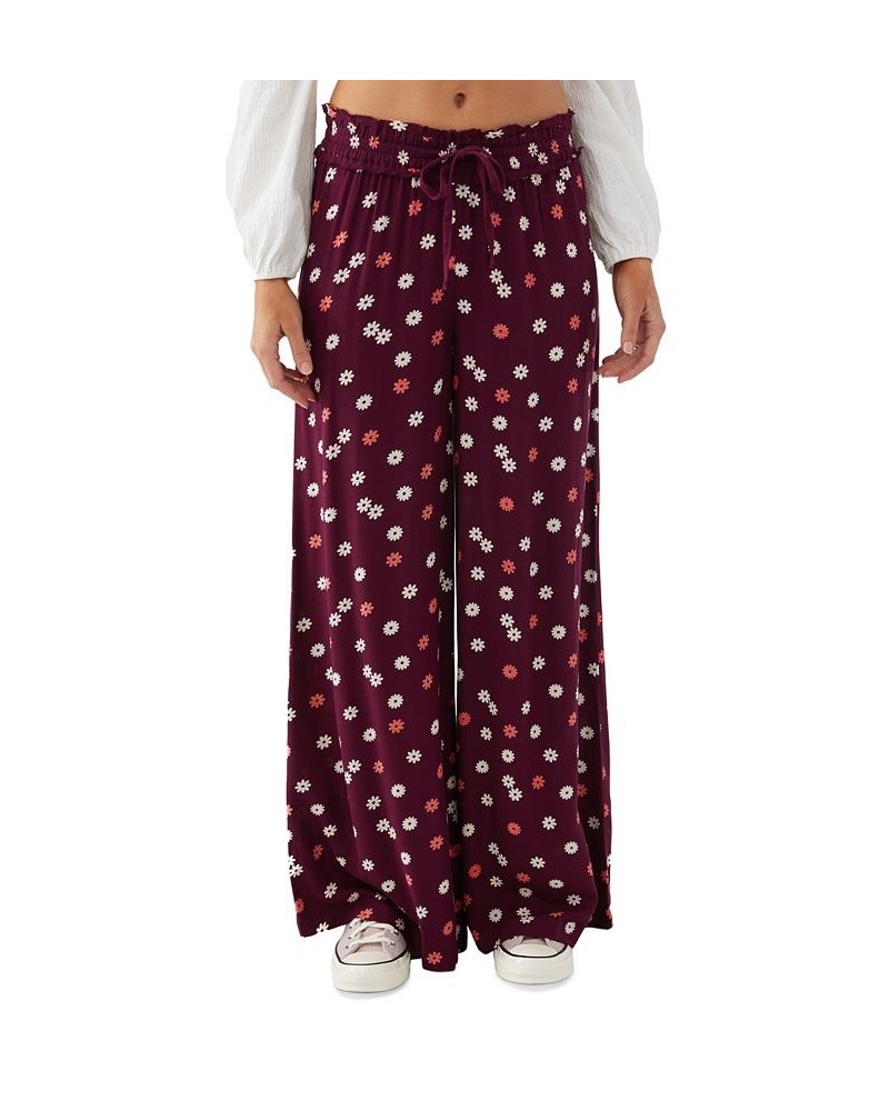 Juniors' Ninette Floral Wide-Leg Pull-On Pants Plum Wine $19.65 Pants