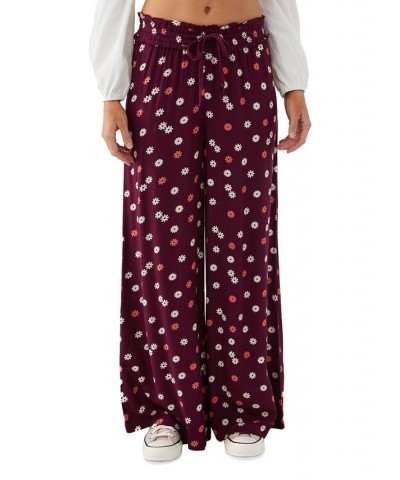 Juniors' Ninette Floral Wide-Leg Pull-On Pants Plum Wine $19.65 Pants