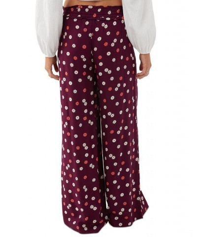 Juniors' Ninette Floral Wide-Leg Pull-On Pants Plum Wine $19.65 Pants