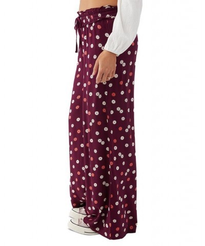 Juniors' Ninette Floral Wide-Leg Pull-On Pants Plum Wine $19.65 Pants