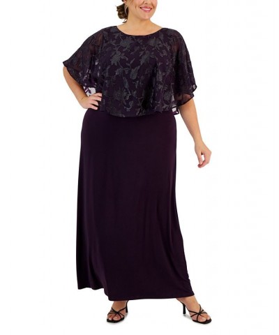 Plus Size Jersey Cape Overlay Gown Purple $39.24 Dresses