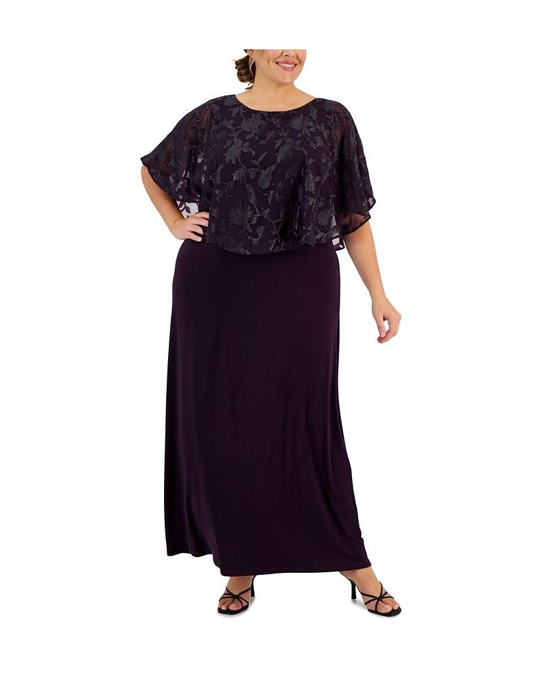 Plus Size Jersey Cape Overlay Gown Purple $39.24 Dresses