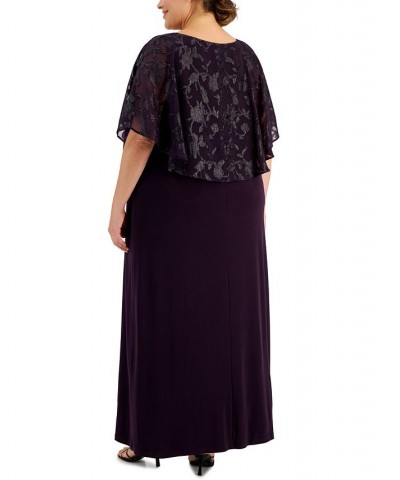 Plus Size Jersey Cape Overlay Gown Purple $39.24 Dresses