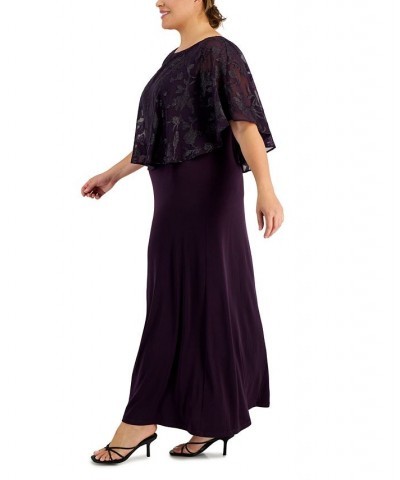 Plus Size Jersey Cape Overlay Gown Purple $39.24 Dresses