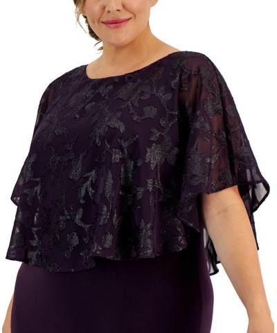 Plus Size Jersey Cape Overlay Gown Purple $39.24 Dresses