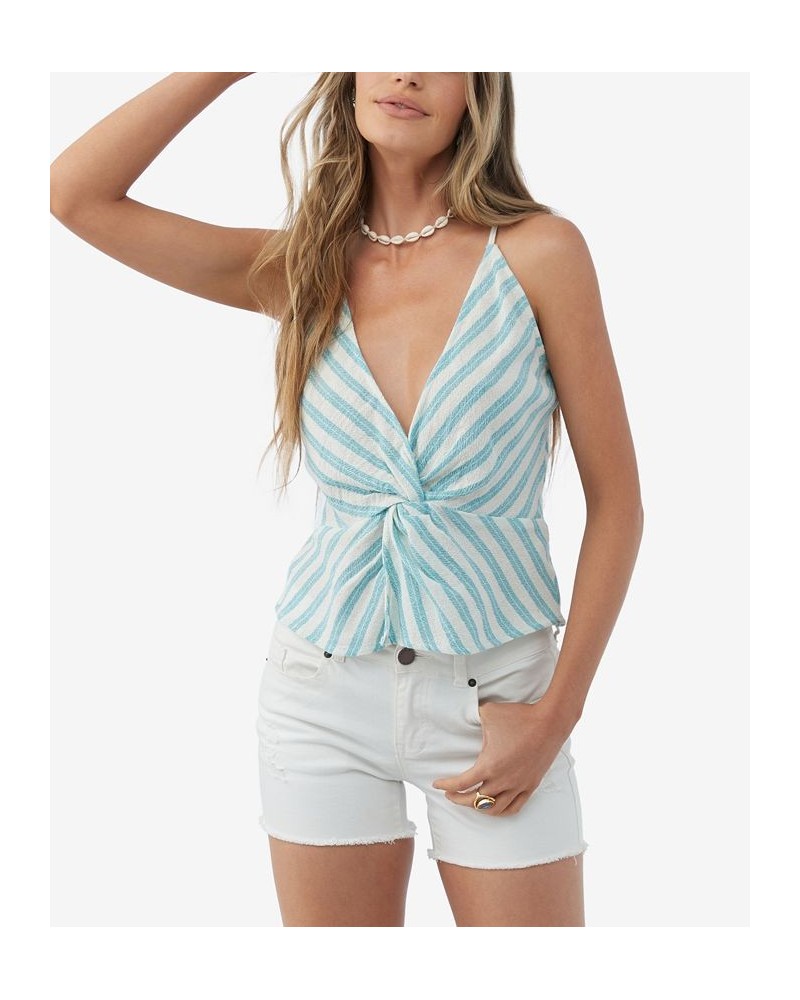 Juniors' Kietrie Cotton Striped Surplice Skimmer Tank Top Blue Moon $32.45 Tops