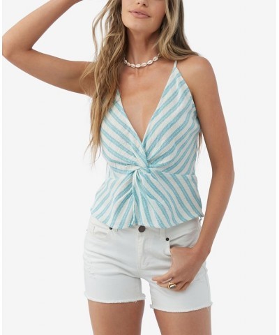 Juniors' Kietrie Cotton Striped Surplice Skimmer Tank Top Blue Moon $32.45 Tops