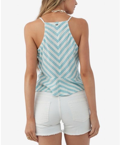 Juniors' Kietrie Cotton Striped Surplice Skimmer Tank Top Blue Moon $32.45 Tops