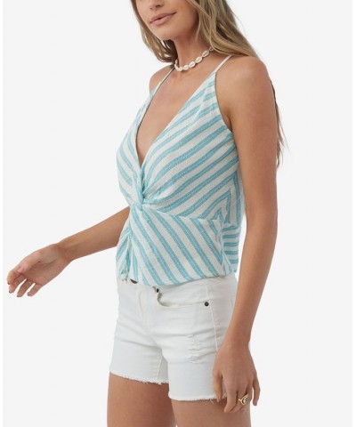 Juniors' Kietrie Cotton Striped Surplice Skimmer Tank Top Blue Moon $32.45 Tops